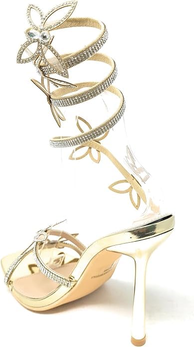 Wild Diva Women Butterfly Rhinestone Strappy High Heels Sandals Narala 41 A Gold 7