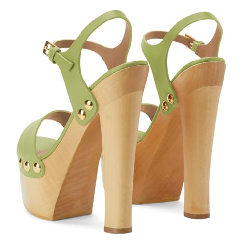 YDN Women's Platform Heeled Sandals Open Round Toe Chunky High Heels Backless Ankle Strap Sexy Casual Shoes for Spring Summer Party Size 7 Grass Green
