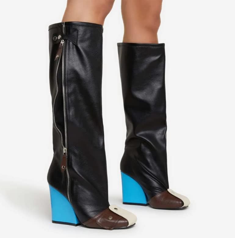 Lemonade Women's Buckle Detail Square Toe Wedge Heel Knee High Long Boot Senna Multi 7.5n