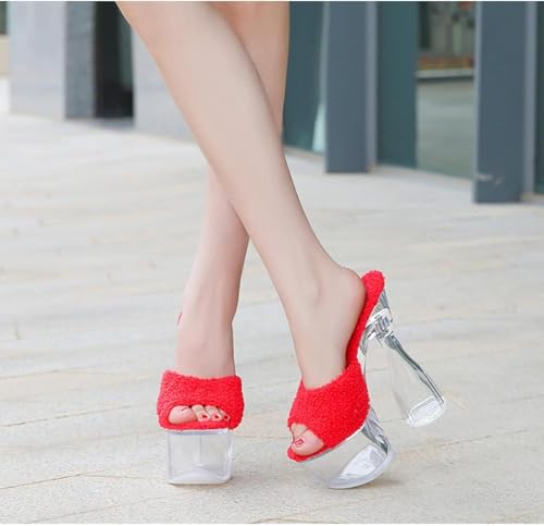 OXCOWNIU High Heeled Transparent Sandals Platform, PVC Sole, Faux Fur Lining Women's High-heeled Sandals