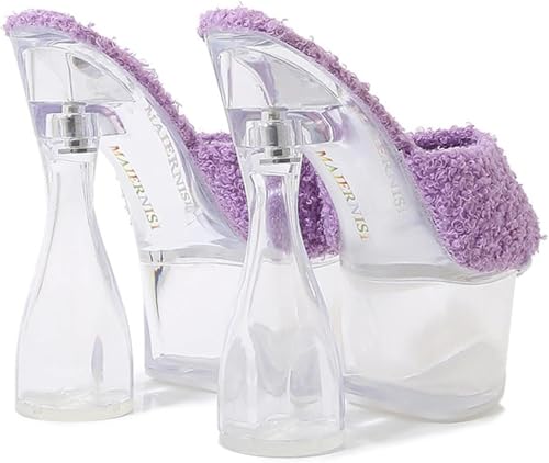 OXCOWNIU High Heeled Transparent Sandals Platform, PVC Sole, Faux Fur Lining Women's High-heeled Sandals