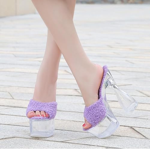 OXCOWNIU High Heeled Transparent Sandals Platform, PVC Sole, Faux Fur Lining Women's High-heeled Sandals