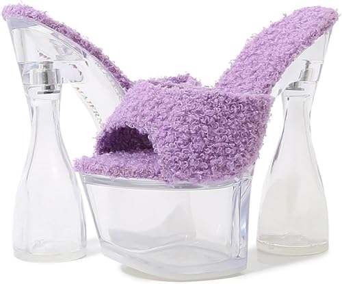 OXCOWNIU High Heeled Transparent Sandals Platform, PVC Sole, Faux Fur Lining Women's High-heeled Sandals