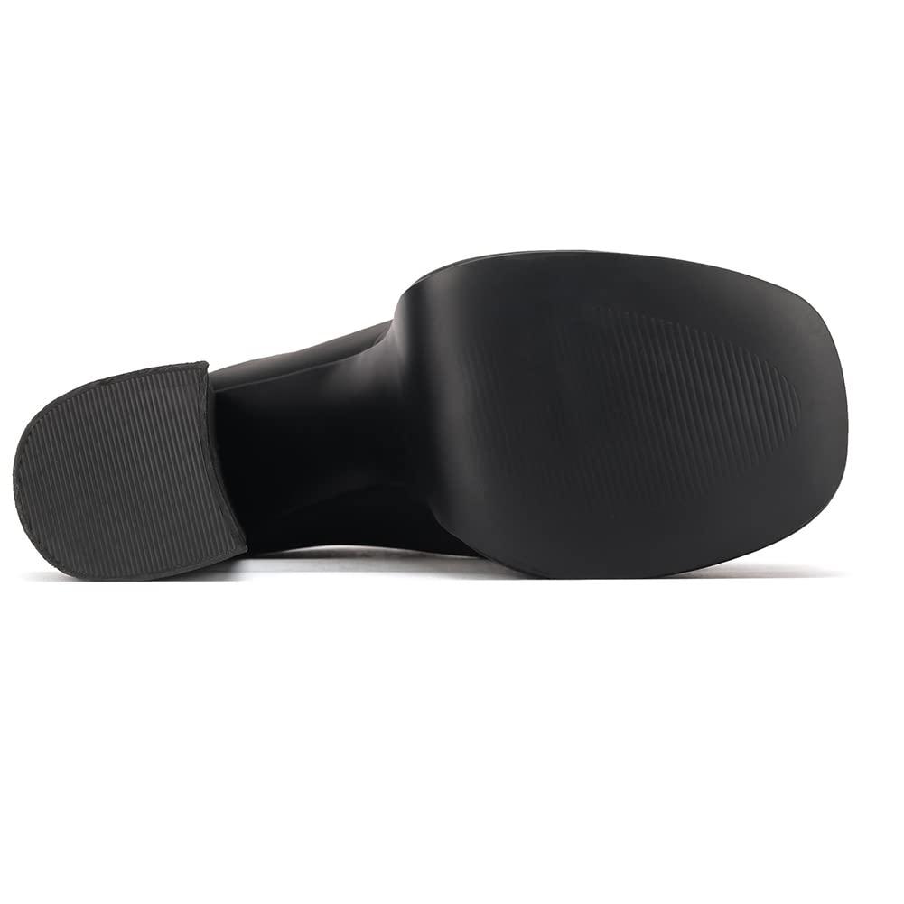 Makmeoyw Platform Heels Slippers Slip On Show Slingback Chunky Heels Sparkly Sandals Square Toe Mules Open Toe High Heels Slide-on Sandals Black Size 34