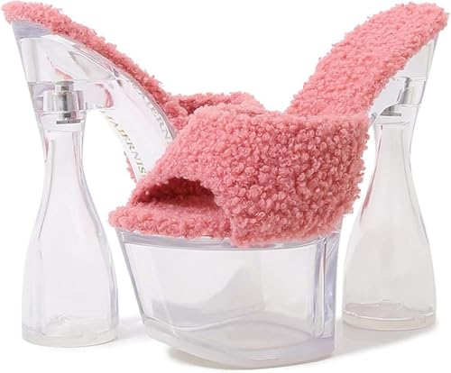 OXCOWNIU High Heeled Transparent Sandals Platform, PVC Sole, Faux Fur Lining Women's High-heeled Sandals