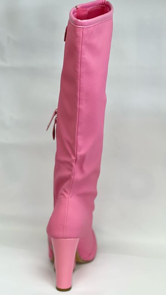 Lemonade Women's Buckle Detail Square Toe Wedge Heel Knee High Long Boot Senna Pink 7.5n