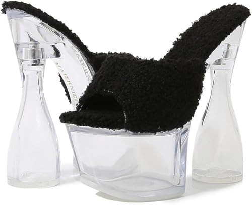 OXCOWNIU High Heeled Transparent Sandals Platform, PVC Sole, Faux Fur Lining Women's High-heeled Sandals