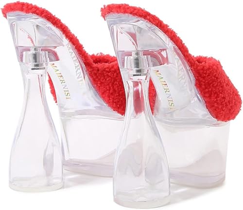 OXCOWNIU High Heeled Transparent Sandals Platform, PVC Sole, Faux Fur Lining Women's High-heeled Sandals