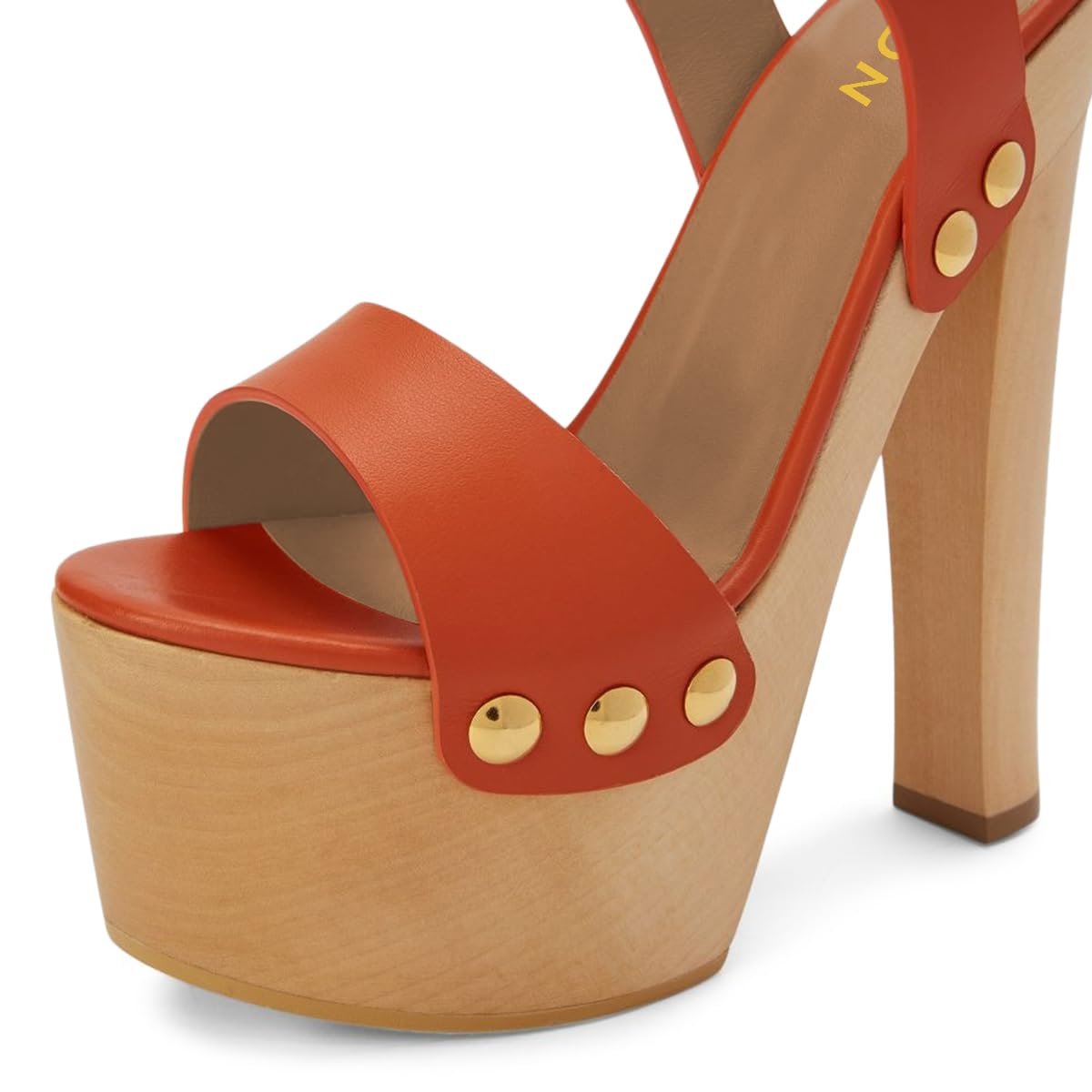 YDN Women's Platform Heeled Sandals Open Round Toe Chunky High Heels Backless Ankle Strap Sexy Casual Shoes for Spring Summer Party Size 7 Orange