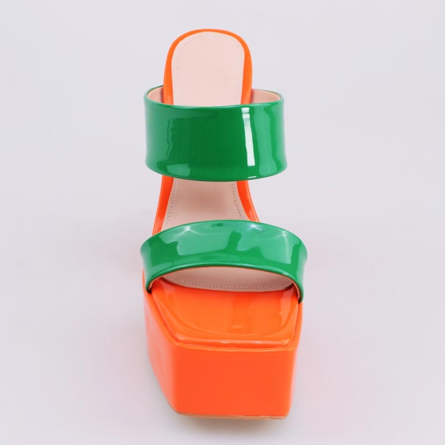 Frankie Hsu Women's Chunky Block Platform Sandals Cheerleader Cute Lovely Hot Pink Purple Orange Green Patent High Heeled Square Toe Fashion Classic Big Size Sandal