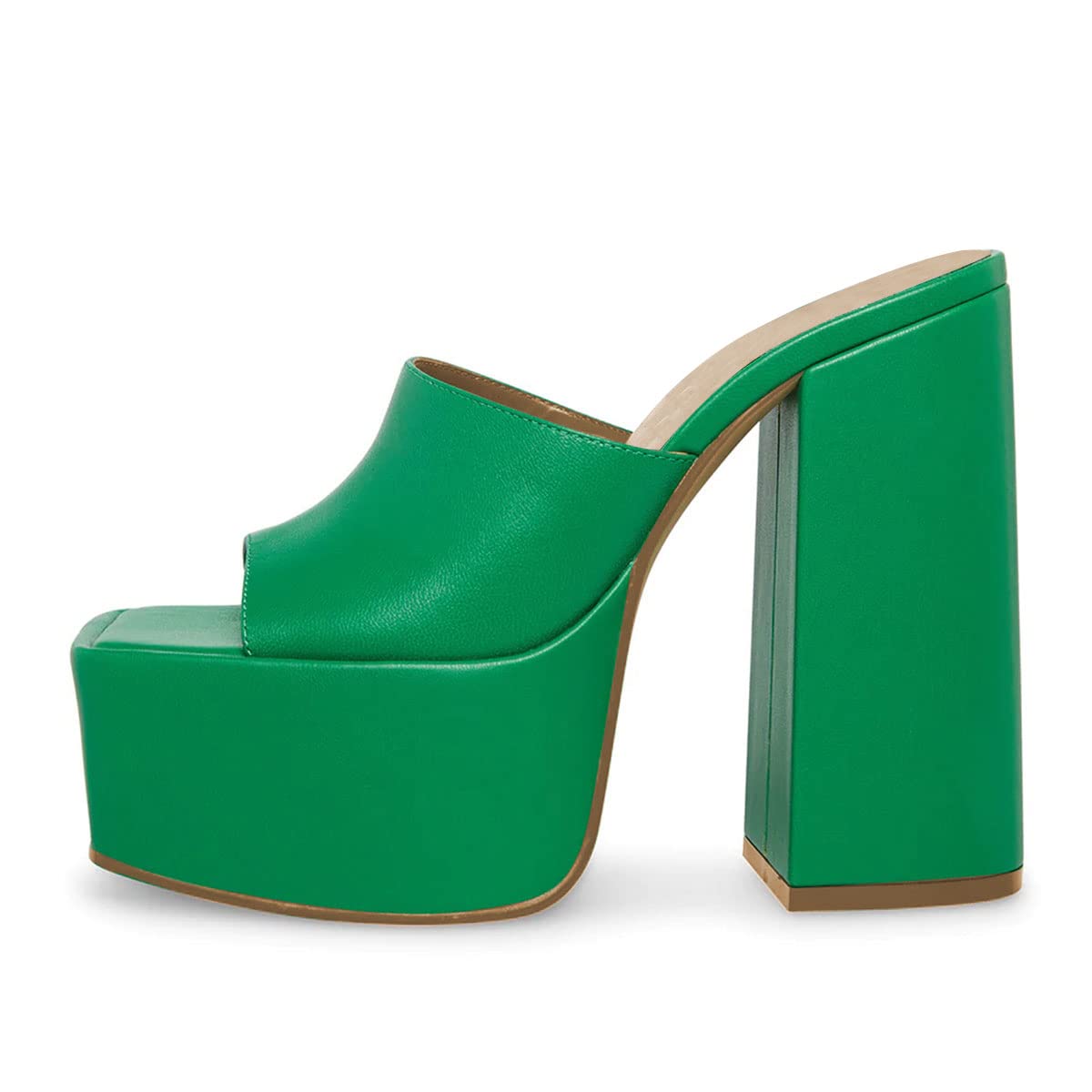 YDN Women Platform Mules Square Open Toe Slippers Slip on Clogs Chunky High Heeled Sandals Casual Beach Outfit Shoes Size 9.5 Green