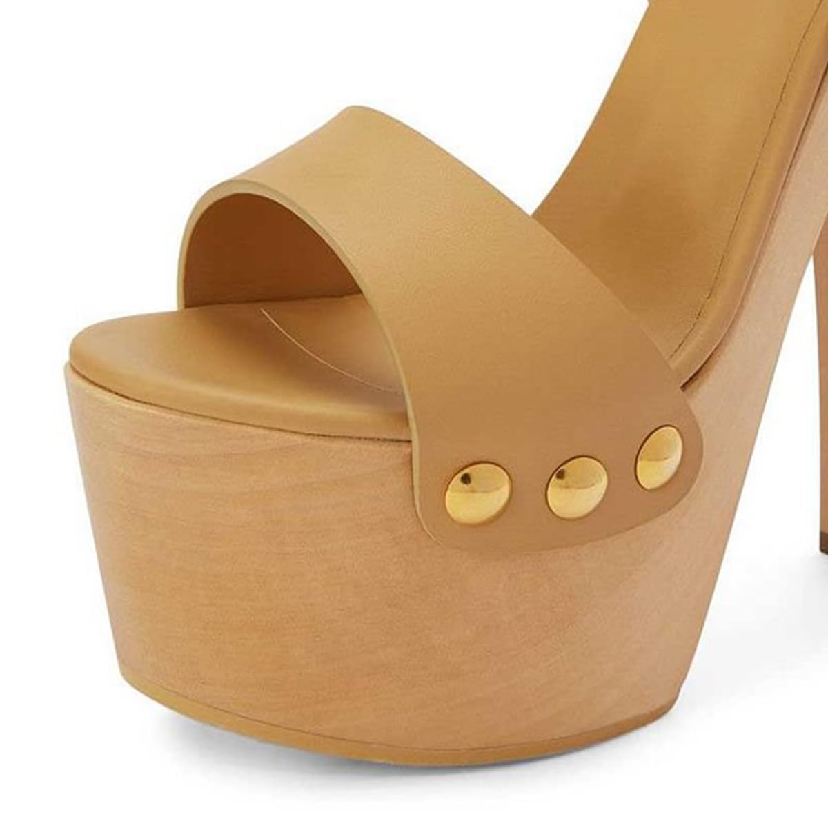 YDN Women's Platform Heeled Sandals Open Round Toe Chunky High Heels Backless Ankle Strap Sexy Casual Shoes for Spring Summer Party Size 7 Wood