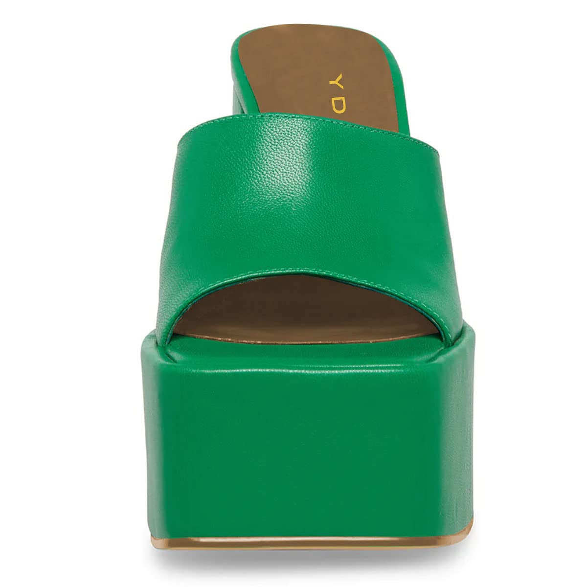 YDN Women Platform Mules Square Open Toe Slippers Slip on Clogs Chunky High Heeled Sandals Casual Beach Outfit Shoes Size 9.5 Green