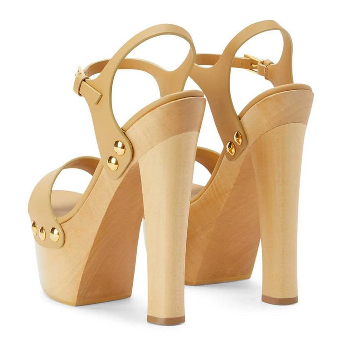 YDN Women's Platform Heeled Sandals Open Round Toe Chunky High Heels Backless Ankle Strap Sexy Casual Shoes for Spring Summer Party Size 7 Wood