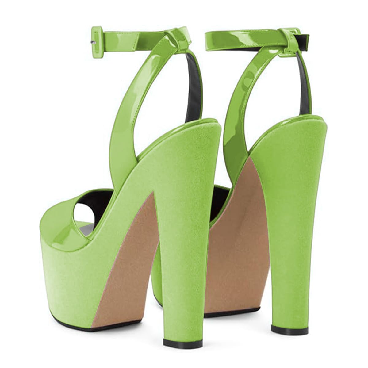 FYS Women Graceful Peep Toe Platform Sandals Cross Ankle Strap Chunky Block High Heels Party Dress Wedding Shoes Size 7 Green