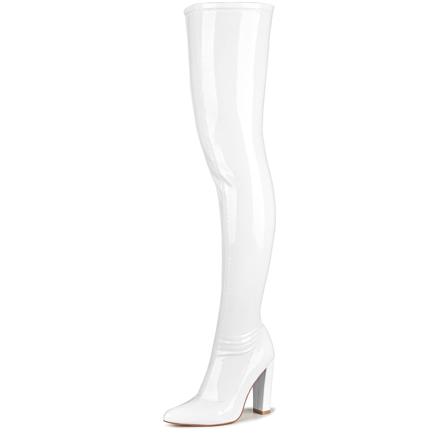 WSKEISP Women's Over The Knee White Boots Thigh High Leather GOGO Boots Knee High 70s Cosplay Casual Fall Winter