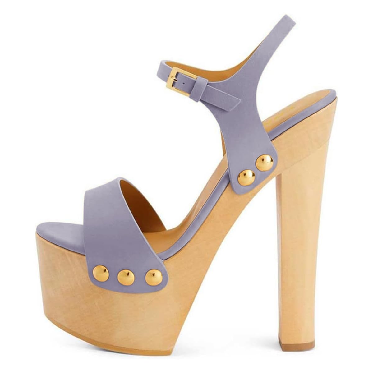 YDN Women's Platform Heeled Sandals Open Round Toe Chunky High Heels Backless Ankle Strap Sexy Casual Shoes for Spring Summer Party Size 7 Lavender