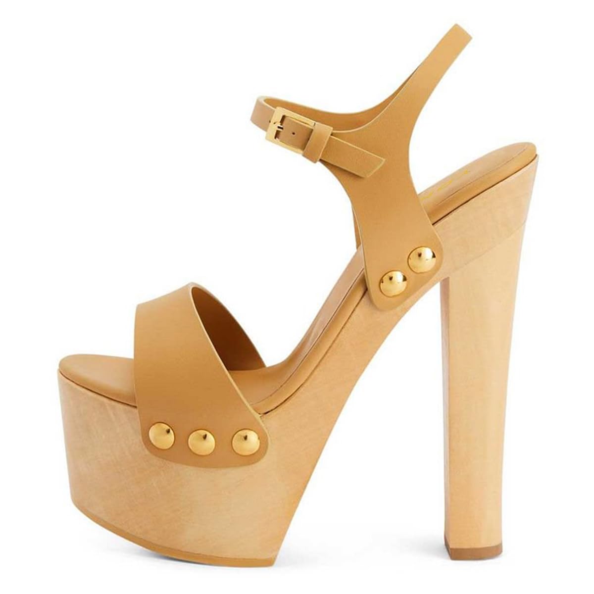 YDN Women's Platform Heeled Sandals Open Round Toe Chunky High Heels Backless Ankle Strap Sexy Casual Shoes for Spring Summer Party Size 7 Wood