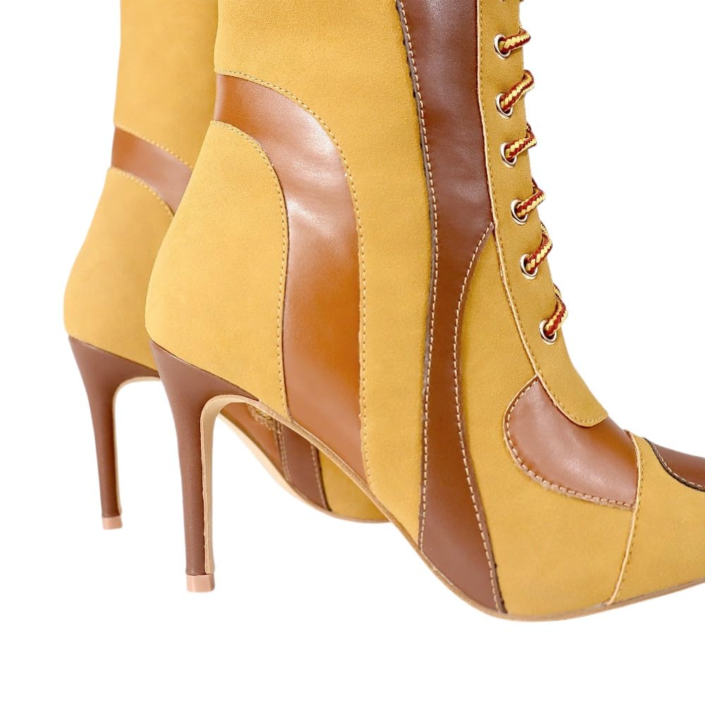 Women's Pointed Toe Heel Boots Stiletto Heels Mid-Calf Boots Zipper Boots Booties Tess-1 Camel 8