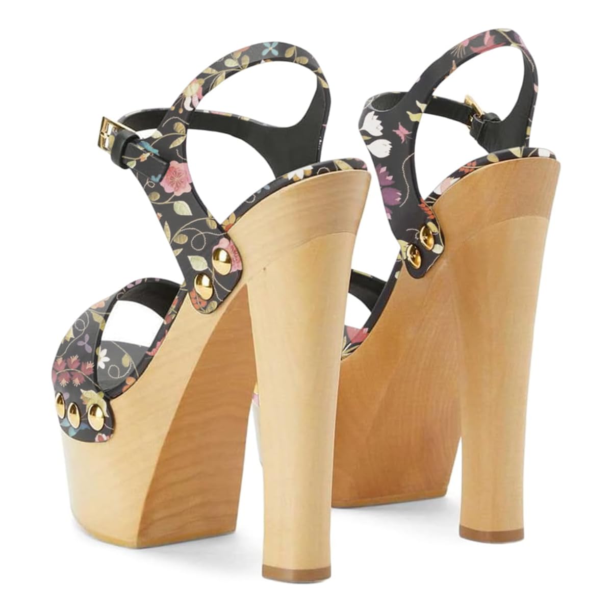 YDN Women's Platform Heeled Sandals Open Round Toe Chunky High Heels Backless Ankle Strap Sexy Casual Shoes for Spring Summer Party Size 7 Multi Flower
