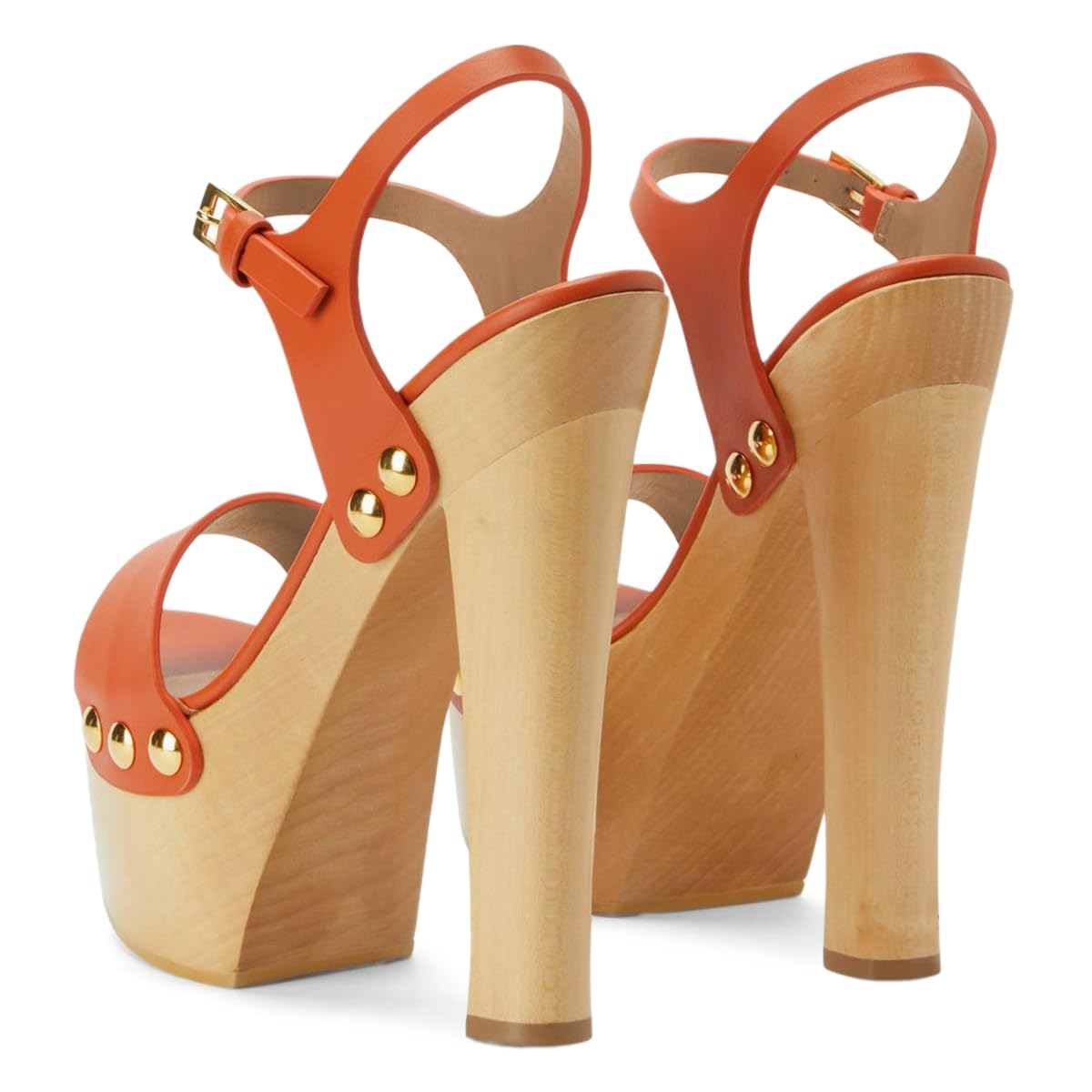 YDN Women's Platform Heeled Sandals Open Round Toe Chunky High Heels Backless Ankle Strap Sexy Casual Shoes for Spring Summer Party Size 7 Orange