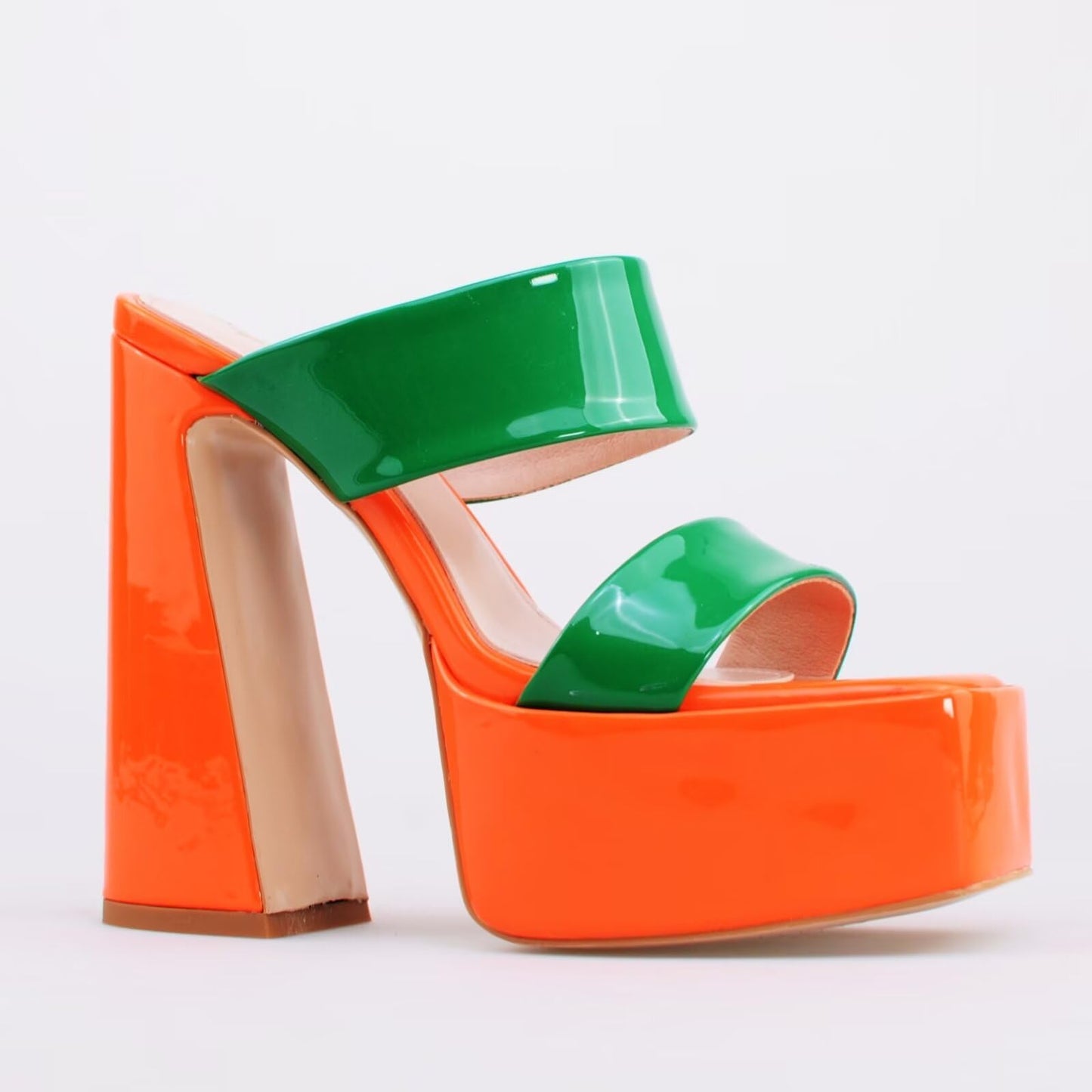 Frankie Hsu Women's Chunky Block Platform Sandals Cheerleader Cute Lovely Hot Pink Purple Orange Green Patent High Heeled Square Toe Fashion Classic Big Size Sandal