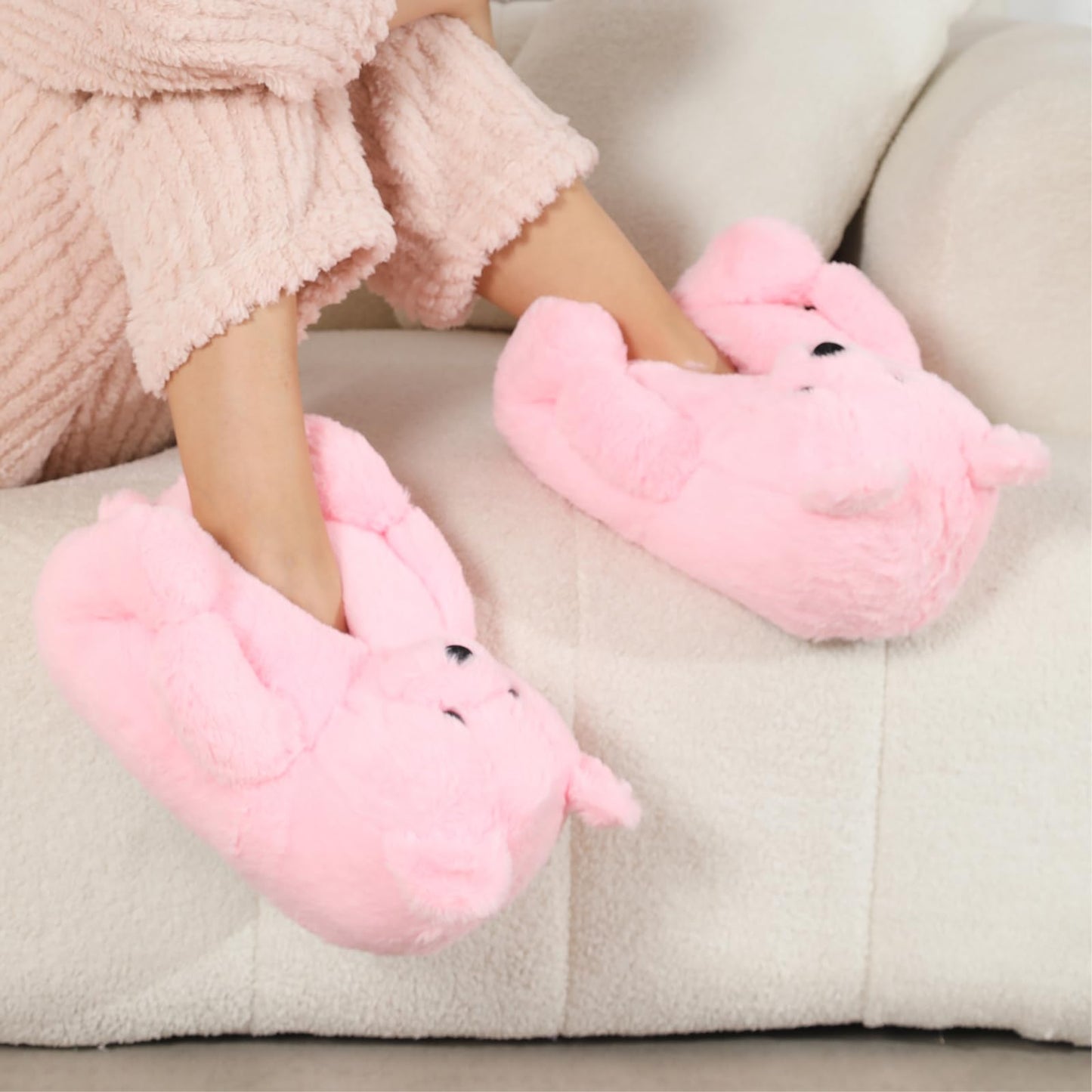 DOVORSY Women's Christmas Teddy Bear Slippers,Winter Fuzzy Cute Indoor House Slippers with Cushion,Pink Fluffy Cartoon Bedroom Shoes,Cozy Warm Gifts for Women,Men,Ladies,Girls (Size 7-11)