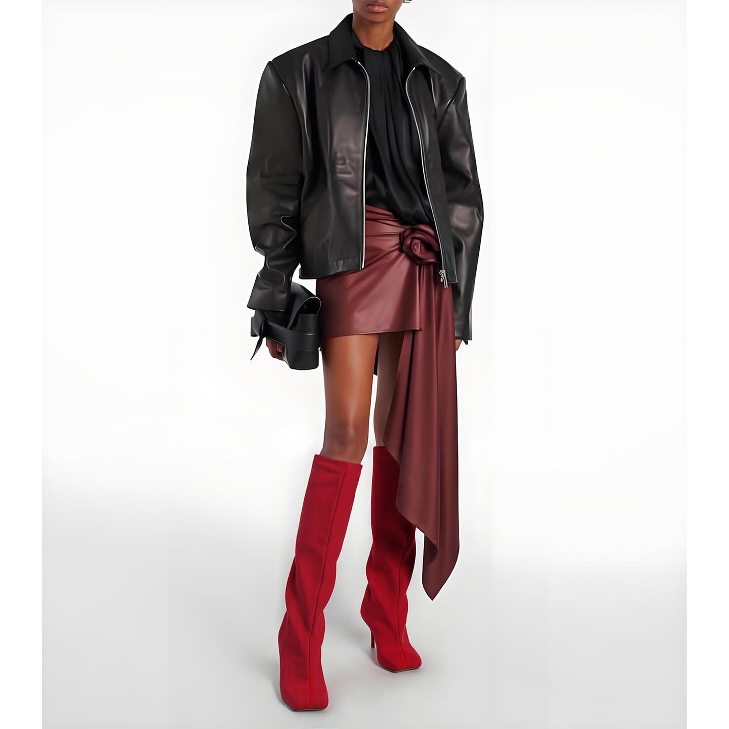 VOZTOLLS Knee High Boots Women Square Toe Kitten Heel Tall Boots Suede Wide Calf Pull-on Comfortable Fashion Dress Heeled Long Boots Red Size 7