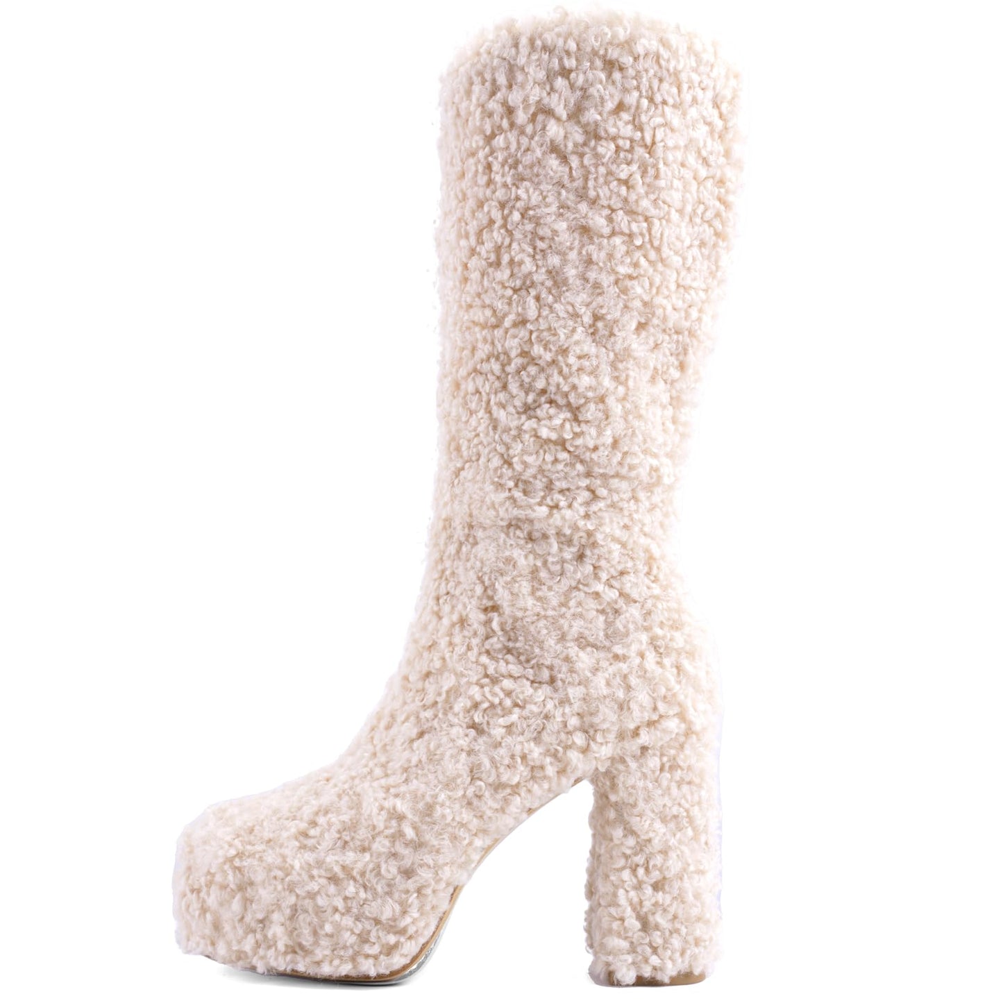 JilTrdWei Mid Calf Fluffy Furry Boots Warm Platform Chunky High Heel Pull On Boots Fashion Winter shoes-beige-6
