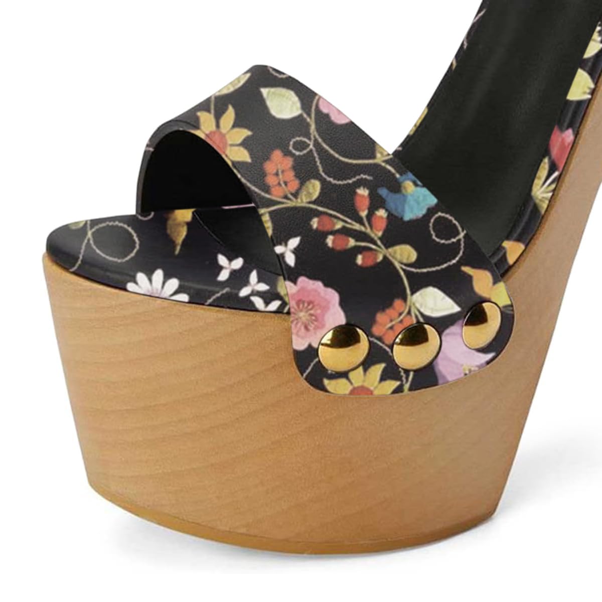 YDN Women's Platform Heeled Sandals Open Round Toe Chunky High Heels Backless Ankle Strap Sexy Casual Shoes for Spring Summer Party Size 7 Multi Flower