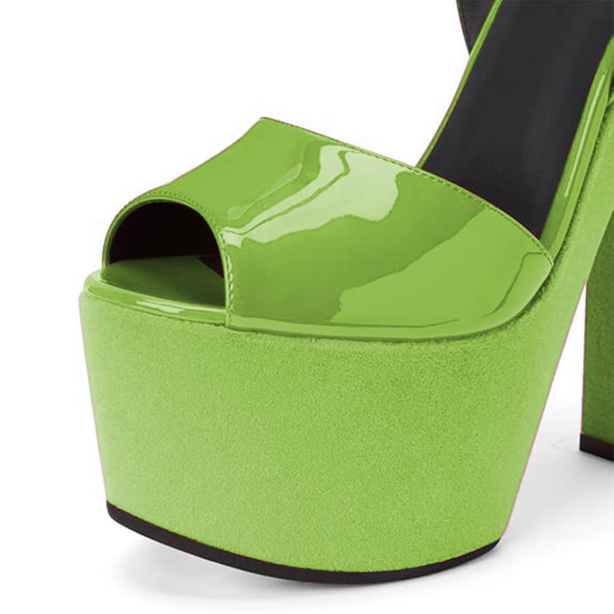 FYS Women Graceful Peep Toe Platform Sandals Cross Ankle Strap Chunky Block High Heels Party Dress Wedding Shoes Size 7 Green