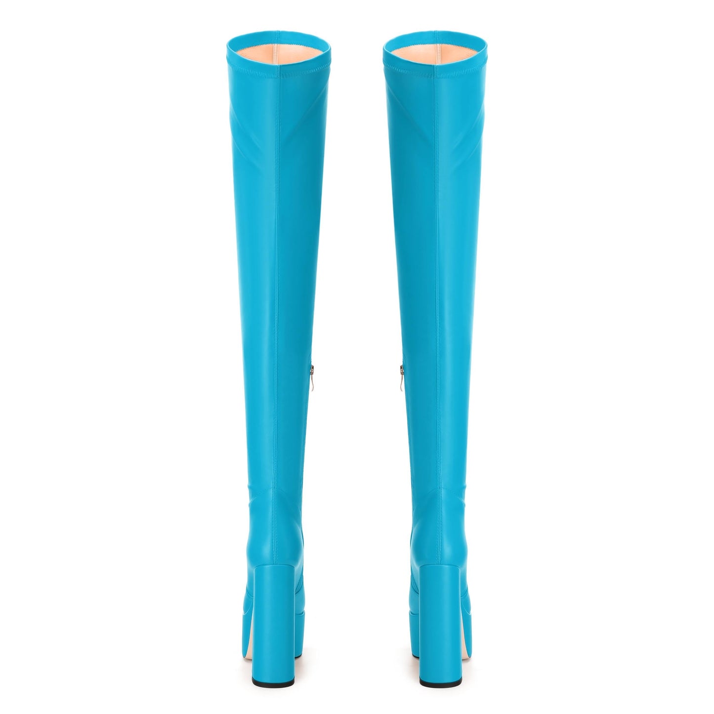 SKYSTERRY Lake Blue Women's Thigh High Boots Over The Knee Platform High Chunky Round Toe Heels Boots Side Zipper Sexy Comfortable Long Boots Size 8
