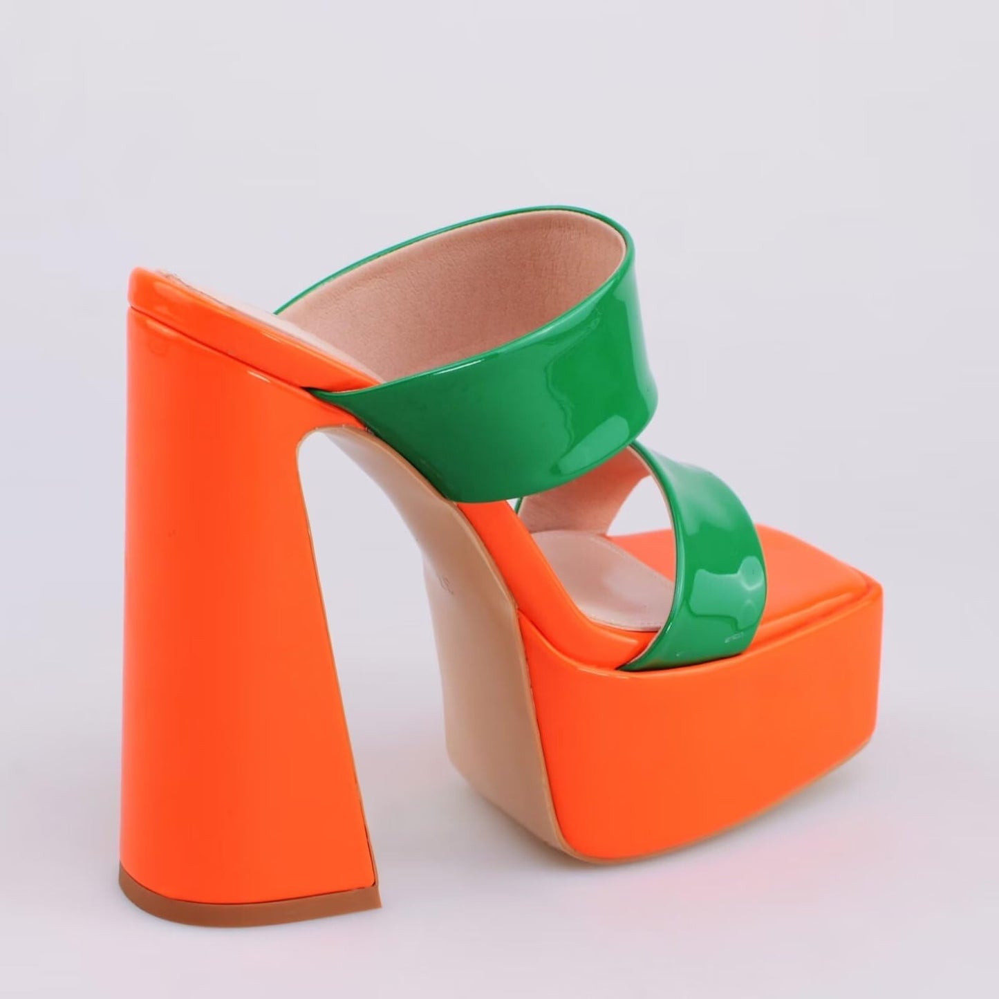 Frankie Hsu Women's Chunky Block Platform Sandals Cheerleader Cute Lovely Hot Pink Purple Orange Green Patent High Heeled Square Toe Fashion Classic Big Size Sandal