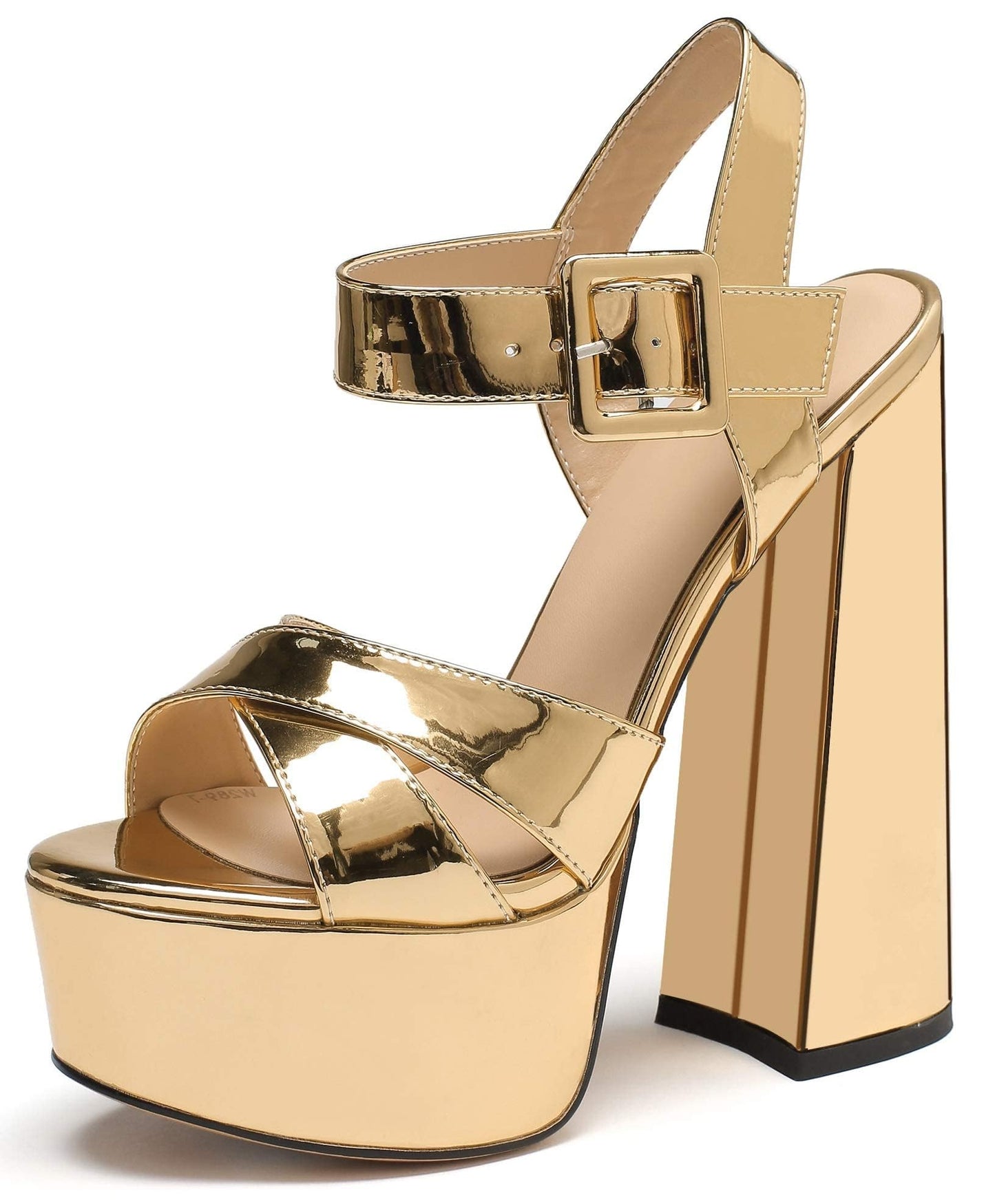 Mettesally Women's Platform Chunky High Heels Dress Sandals Open Toe Ankle Strap Strappy Wedding Bridal Party Dress Shoes for Women Bride Gold US7
