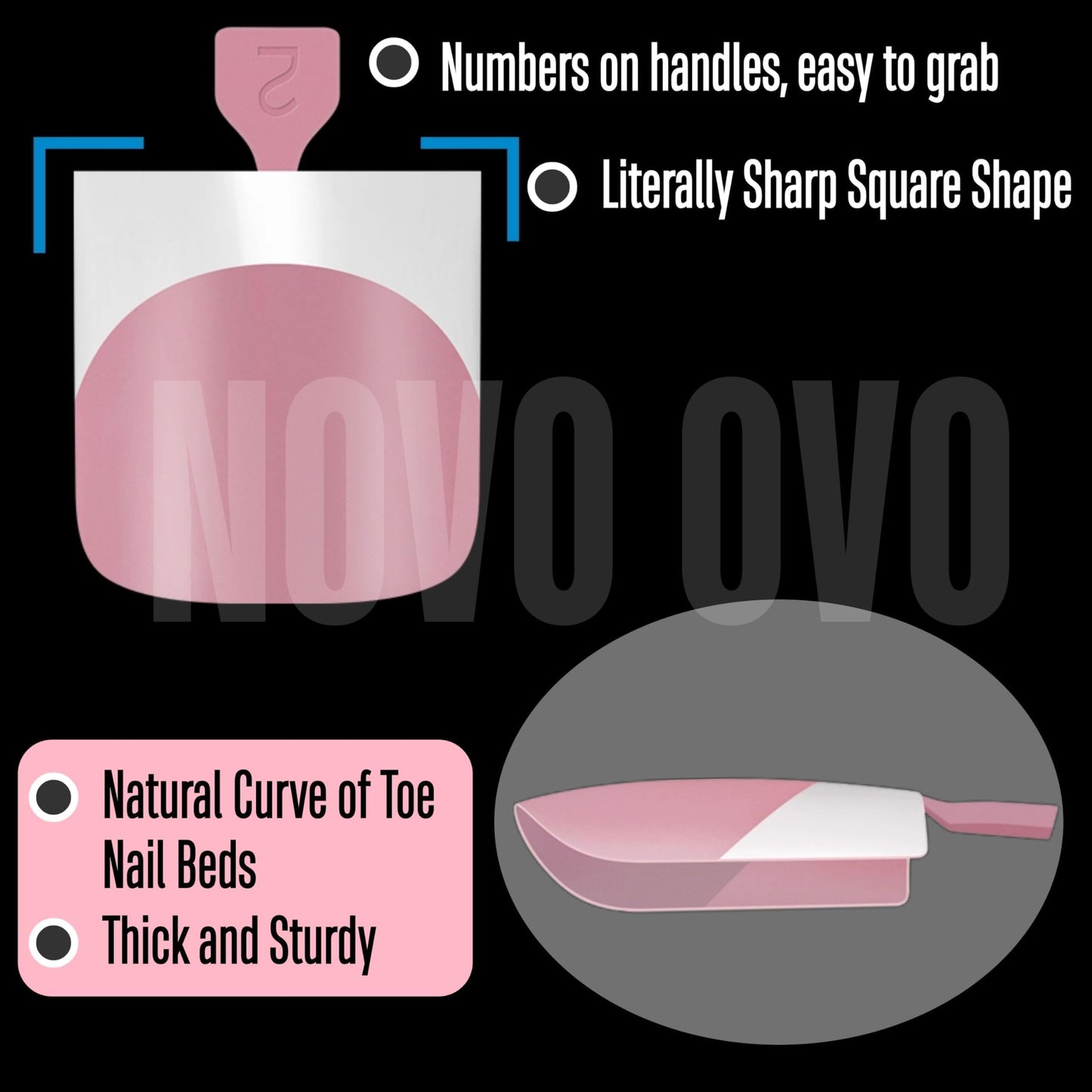 NOVO OVO French Tip Toe Nail Tips Press on, Sharp Square Pre-Designed Soft Gel False Toenail Extension, BERRY PINK Pre-applied Tip Primer & Base Coat, Full Cover Acrylic for DIY x 15 Sizes 240 pcs