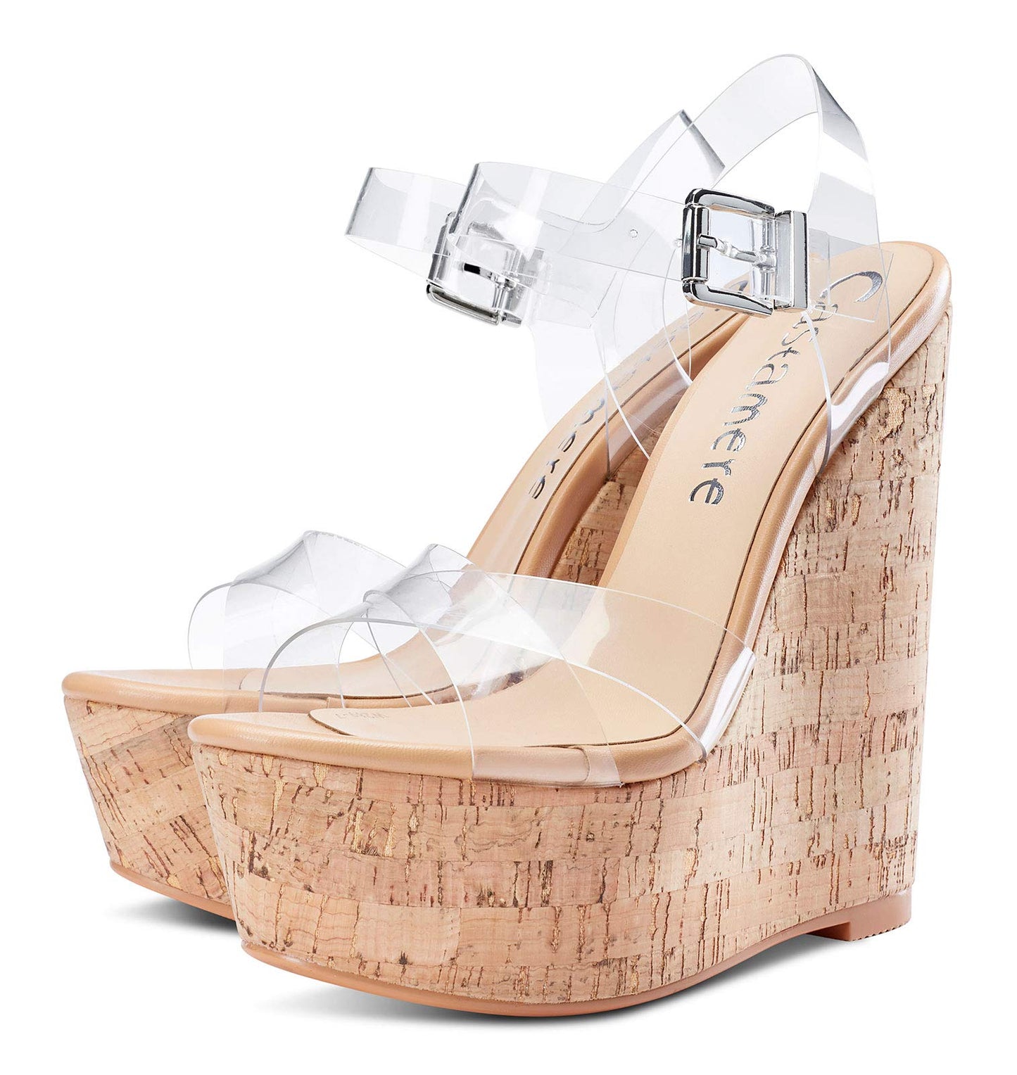 Clear Cork Castamere Womens High-Heel Platform Wedge