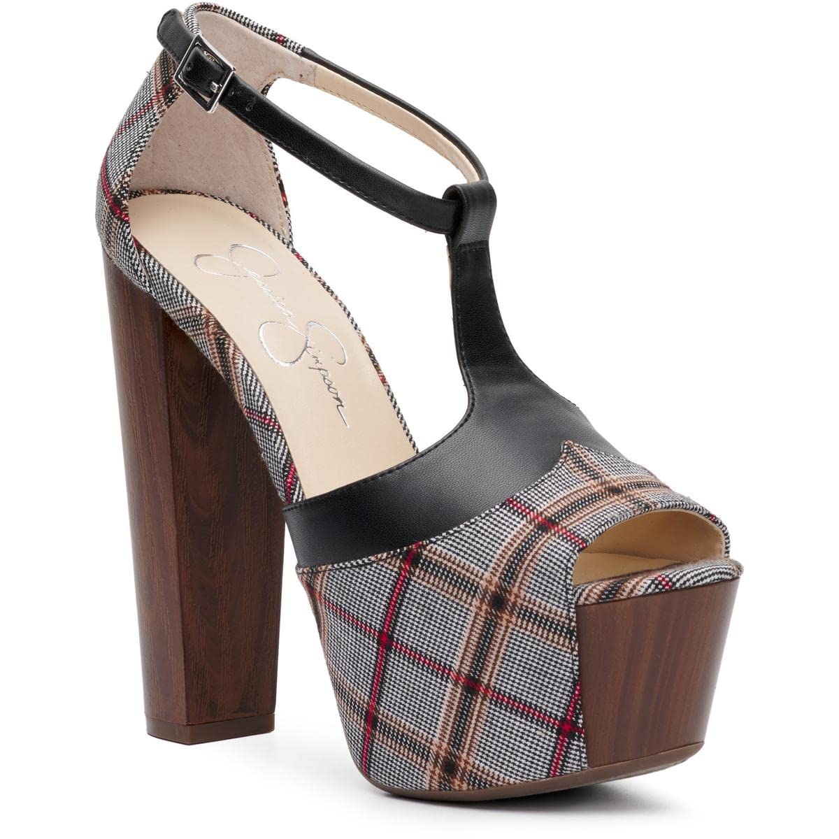 Jessica Simpson Women's Dany T-Strap Platform Sandal Heeled, Black/White, 10