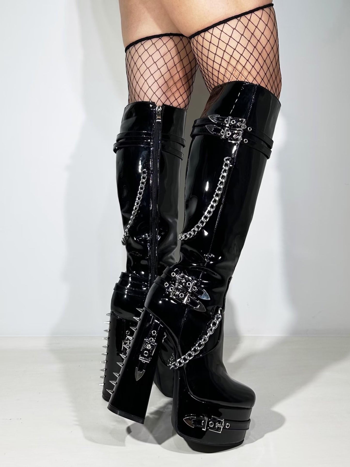 Black Frankie Hsu Goth Sexy Chunky Platform Knee High boots