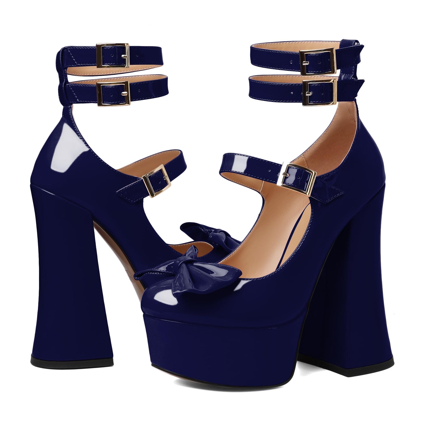 Navy Blue Soireelady Women Chunky High Heels