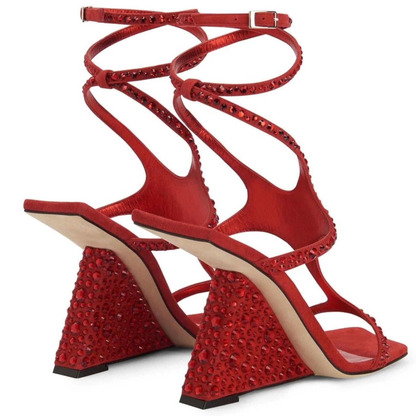 Kluolandi Women's Wedge Heeled Sandals Open Toe Criss-cross Strappy Sandals Heels Party Dress Shoes Red Crystal Heels Size 8.5