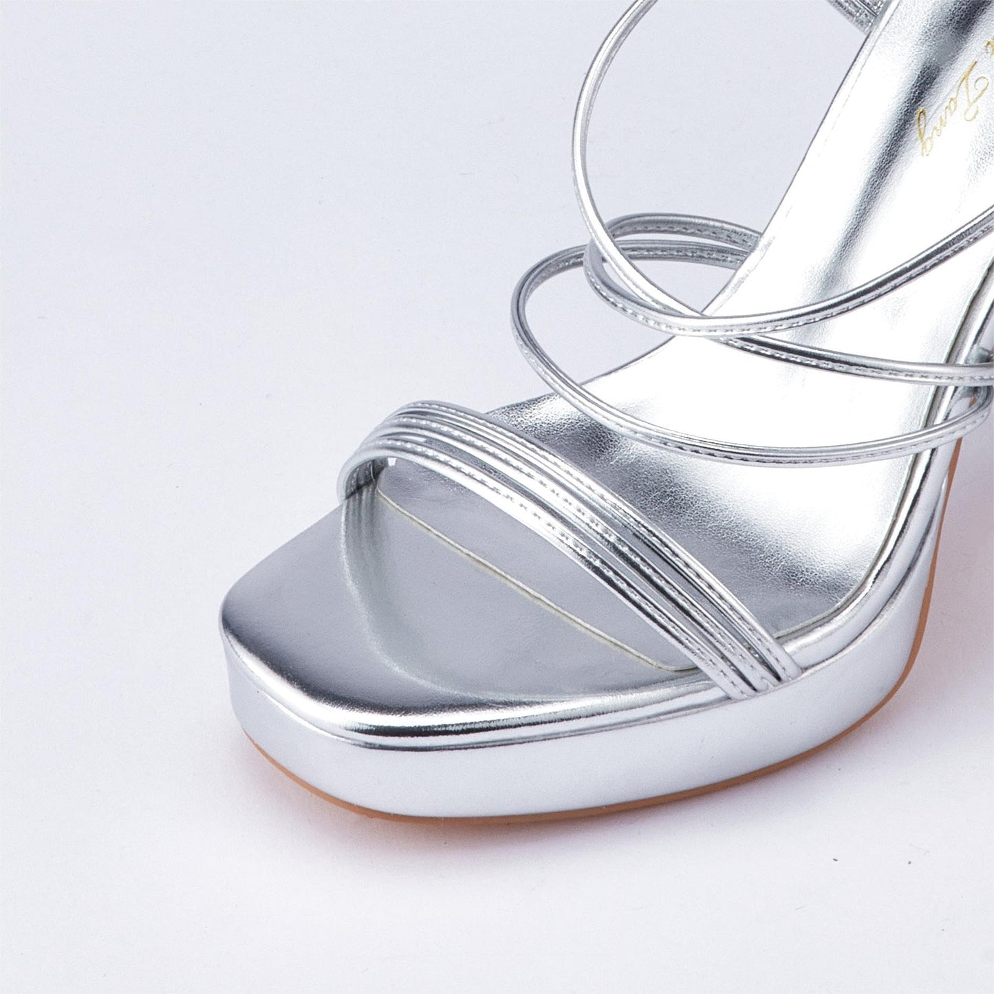 Elisabet Tang Women's Strappy Heeled Sandals, 5 inch Platform Heels Sandals Chunky Lace up High Heels Open Toe Party Heels Shoes Silver Size 11