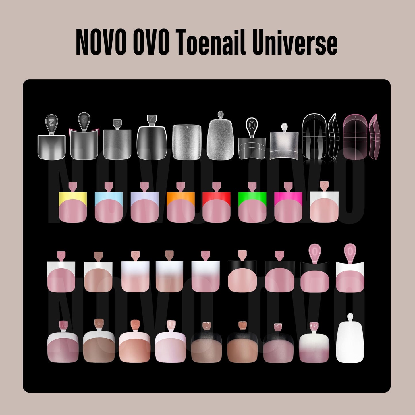 NOVO OVO French Tip Toe Nail Tips Press on, Sharp Square Pre-Designed Soft Gel False Toenail Extension, BERRY PINK Pre-applied Tip Primer & Base Coat, Full Cover Acrylic for DIY x 15 Sizes 240 pcs