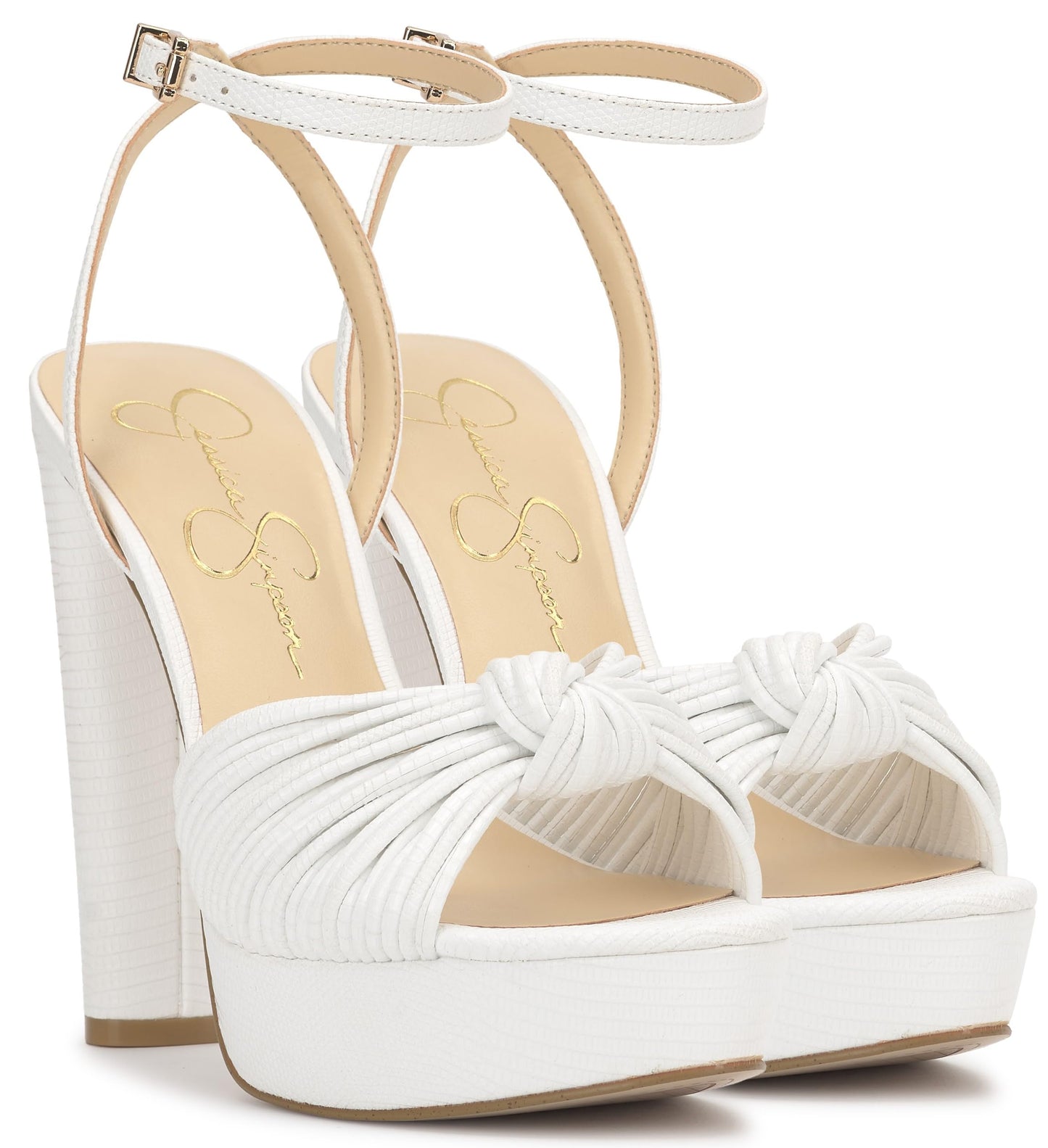 Jessica Simpson Women's Immie Platform Sandal, White Mini Lizard, 11