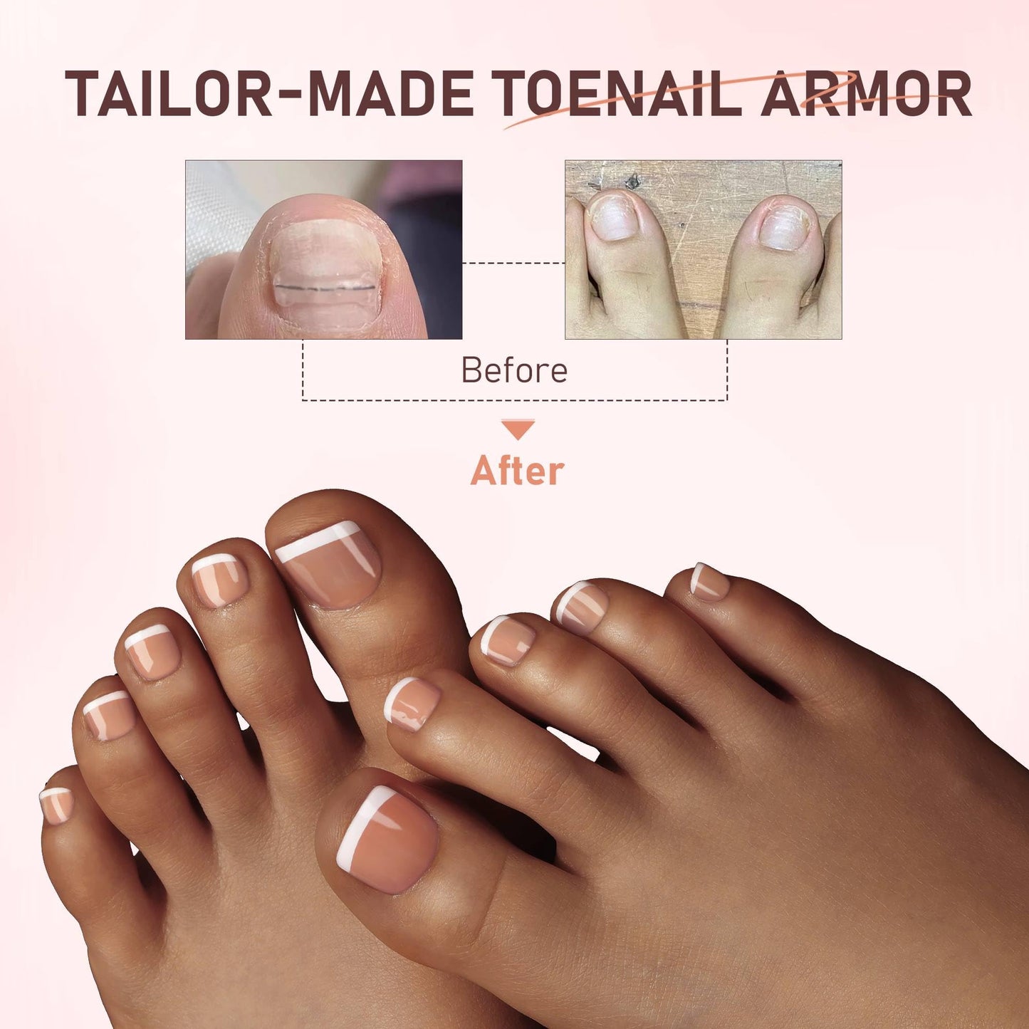 UNA GELLA Toe Nail Press Ons Honey Brown Toe Nail Tips Gel Nail Tips French Tip Press On Nails -216pcs 12sizes Soft Gel Press On Toenails Acrylic Nails Soak Off Toenail Press Ons For Home DIY Nail