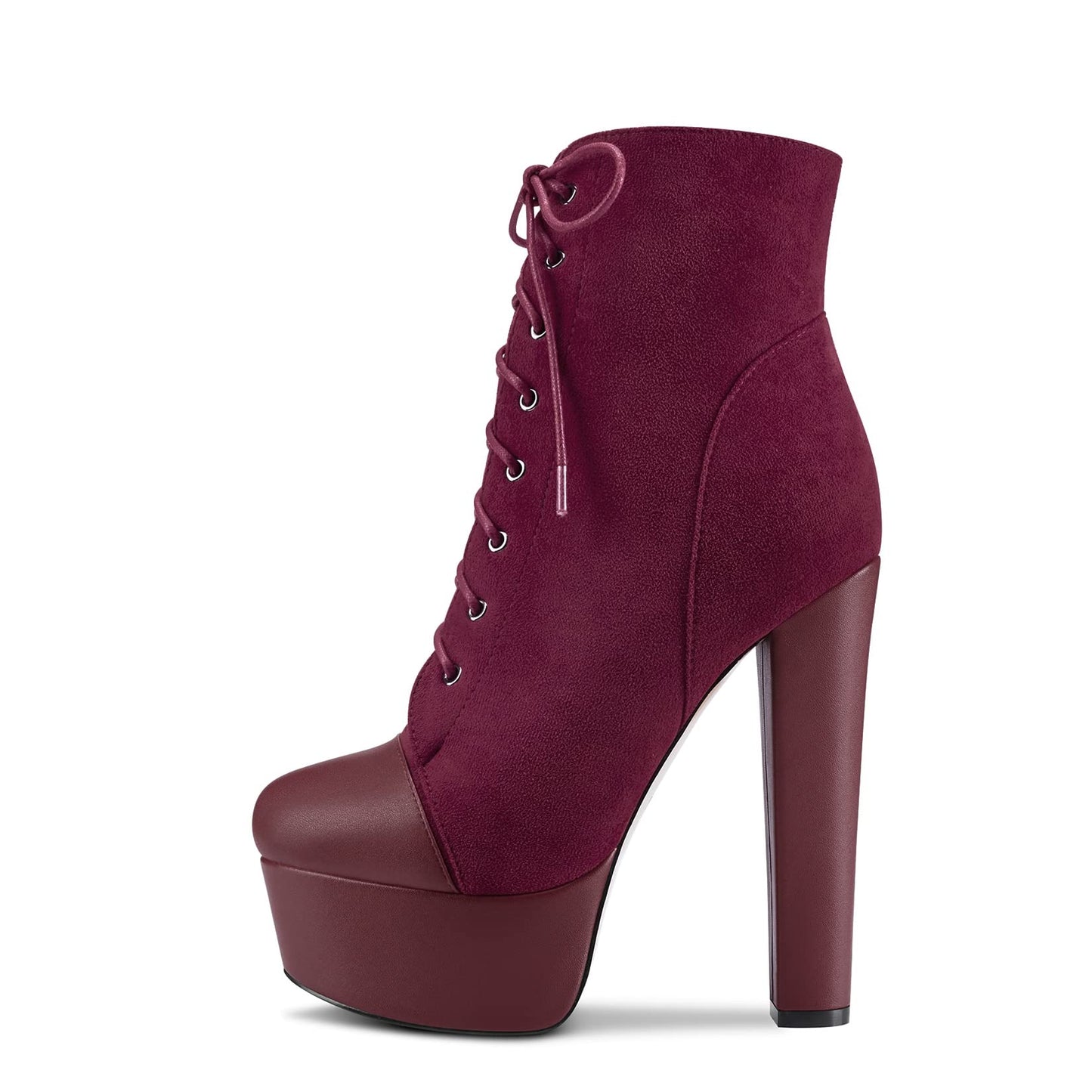 DearOnly Women Chunky Block Platform High Heel Round Toe Ankle Boots Short Bootie Zipper Party Cute Boots Burgundy Wine Red