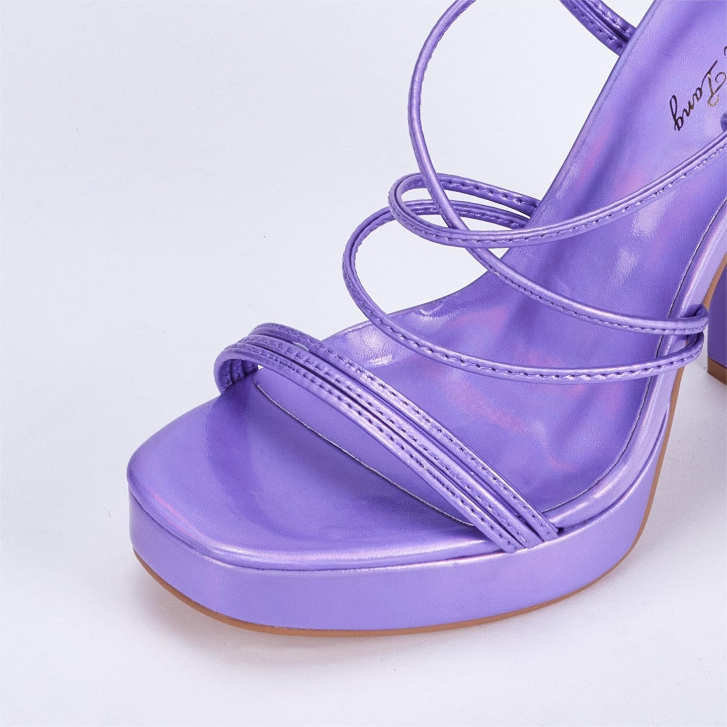 Elisabet Tang Women's Strappy Heeled Sandals, 5 inch Platform Heels Chunky Lace up High Heels Open Toe Party Shoes Purple Holographic Size 10