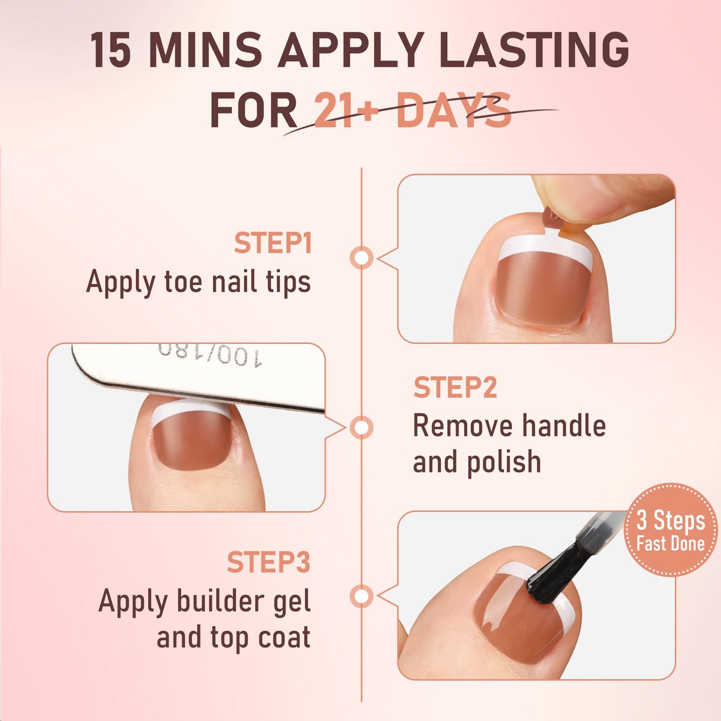 UNA GELLA Toe Nail Press Ons Honey Brown Toe Nail Tips Gel Nail Tips French Tip Press On Nails -216pcs 12sizes Soft Gel Press On Toenails Acrylic Nails Soak Off Toenail Press Ons For Home DIY Nail
