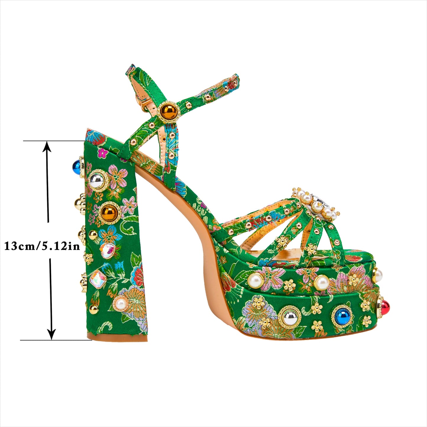 Green Feinlina Women Rhinestone High Chunky Platform Heel