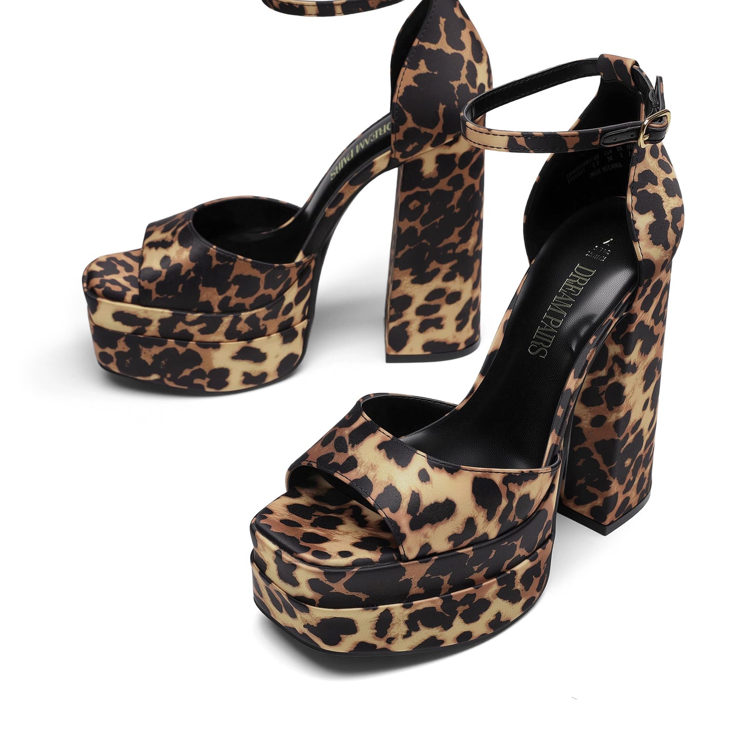 DREAM PAIRS High Heels Chunky Block Platform Heels for Women Ankle Strap Sexy Open Square Toe Heels Dressy Pumps Sandals,Size 8,Leopard,SDHS2324W