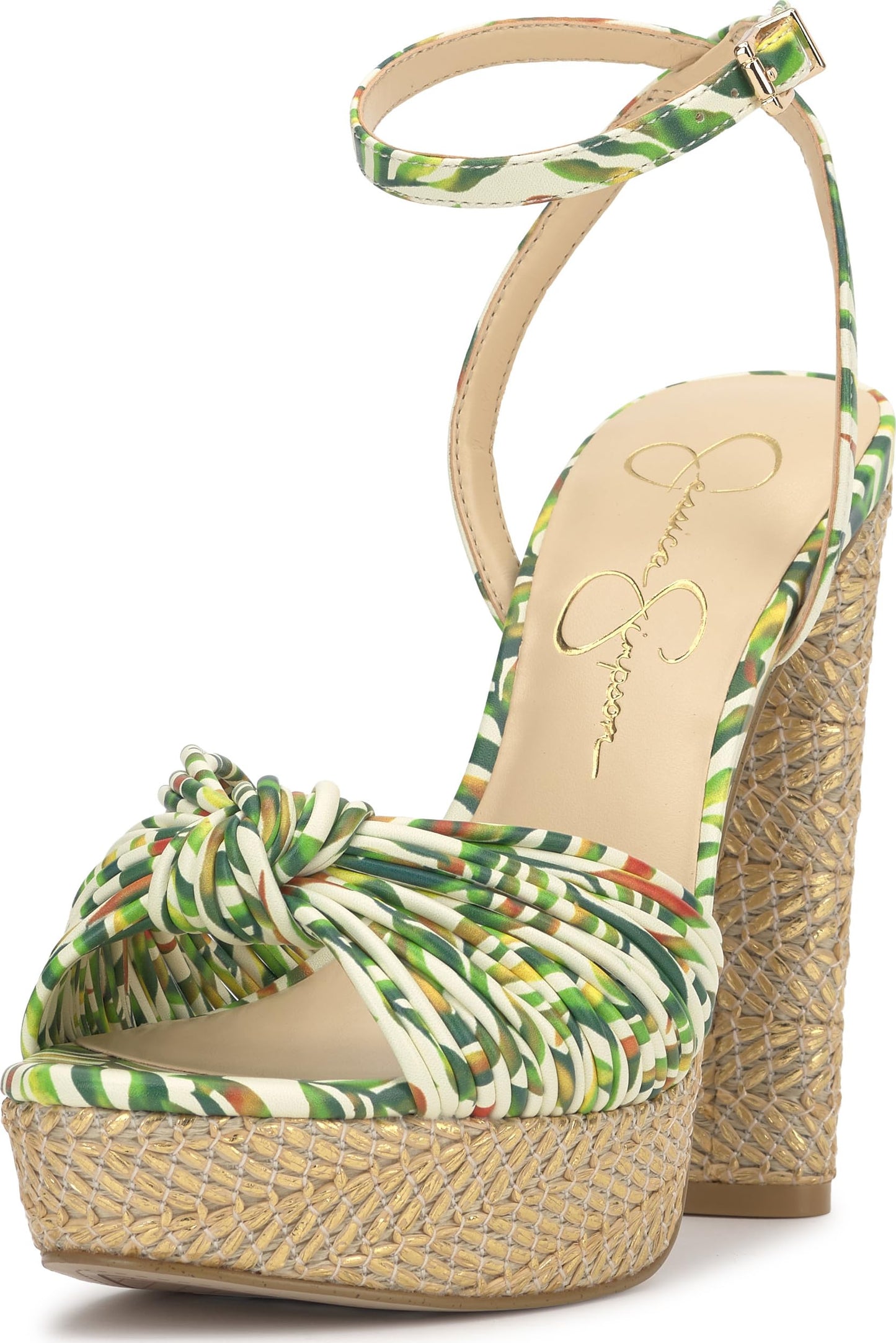 Jessica Simpson Women's Immie Platform Sandal, Green Multi Jungle Jacquard, 11